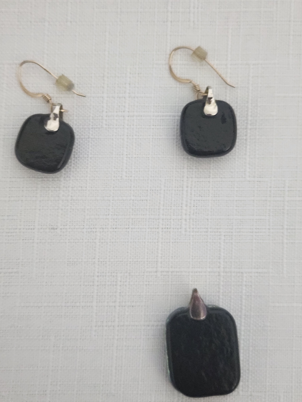 Vintage Dichroic Glass Teardrop Earrings and Pendant Set - Picture 6 of 6